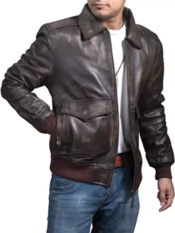 Mens Distressed A2 Brown Leather Bombardier Jacket Main