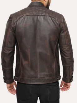 Mens Distressed Brown Leather Motorcycle Jacket Back