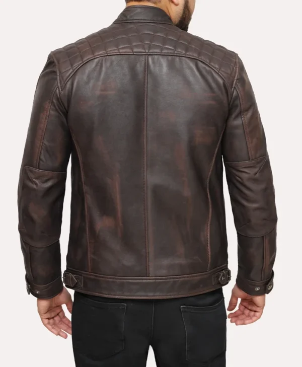 Mens Distressed Brown Leather Motorcycle Jacket Back