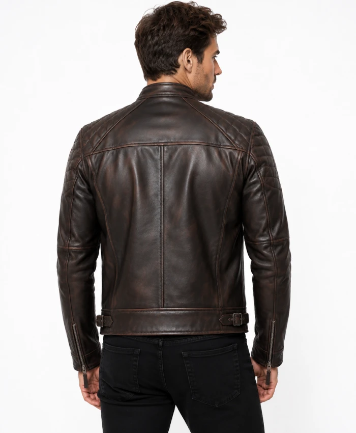 Men’s Distressed Brown Leather Motorcycle Jacket