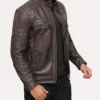 Mens Distressed Brown Leather Motorcycle Jacket Left
