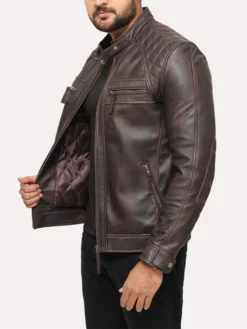 Mens Distressed Brown Leather Motorcycle Jacket Right