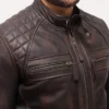 Mens Distressed Brown Leather Motorcycle Jacket Shoulders