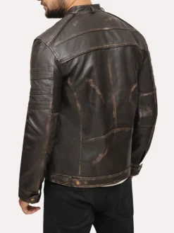 Mens Distressed Vintage Brown Leather Jacket Back