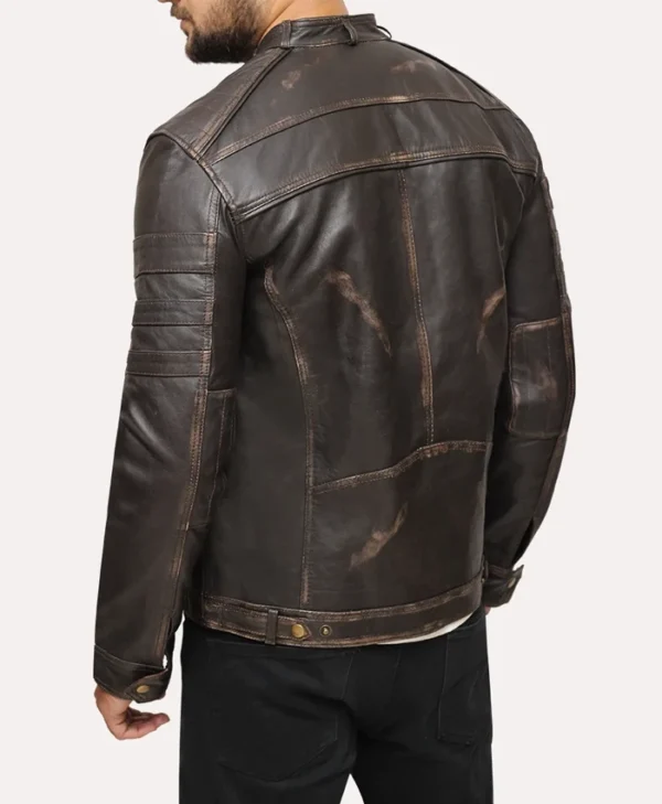 Mens Distressed Vintage Brown Leather Jacket Back