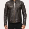 Mens Distressed Vintage Brown Leather Jacket Front