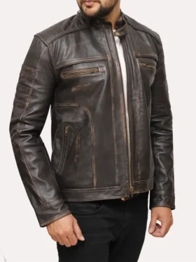 Men’s Distressed Vintage Brown Leather Jacket Main