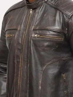 Mens Distressed Vintage Brown Leather Jacket Pockets