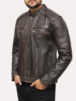 Mens Distressed Vintage Brown Leather Jacket Right