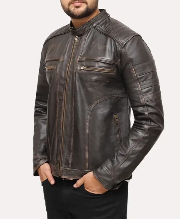 Mens Distressed Vintage Brown Leather Jacket Right