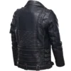 Mens Genuine Cowhide Leather Biker Jacket Black Back