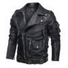 Mens Genuine Cowhide Leather Biker Jacket Black Main