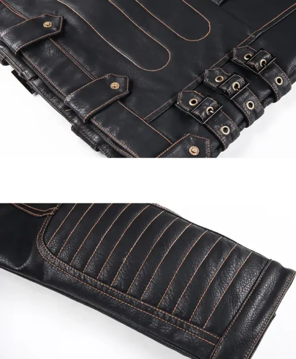 Mens Genuine Cowhide Leather Biker Jacket Black Quilted