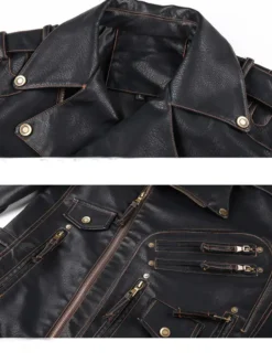 Mens Genuine Cowhide Leather Biker Jacket Black Style