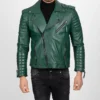 Mens Green Leather Biker Jacket