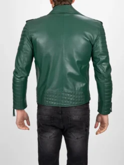 Mens Green Leather Biker Jacket Back