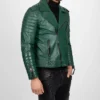 Mens Green Leather Biker Jacket Left Side