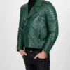 Mens Green Leather Biker Jacket Right