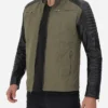 Mens Green Suede Biker Jacket With Quilted Black Shoulder Main