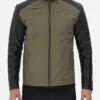 Mens Green Suede Biker Jacket With Quilted Black Shoulder Snap
