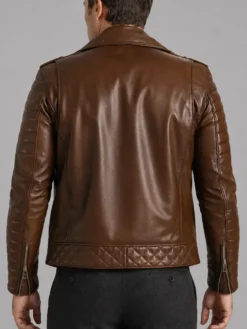 Mens Luca Brown Leather Vintage Brando Motorcycle Biker Jacket back