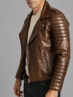 Mens Luca Vintage Brown Brando Biker Jacket