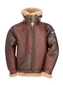 Mens Maroon RAF Aviator B3 Leather Bombardier Jacket Collar