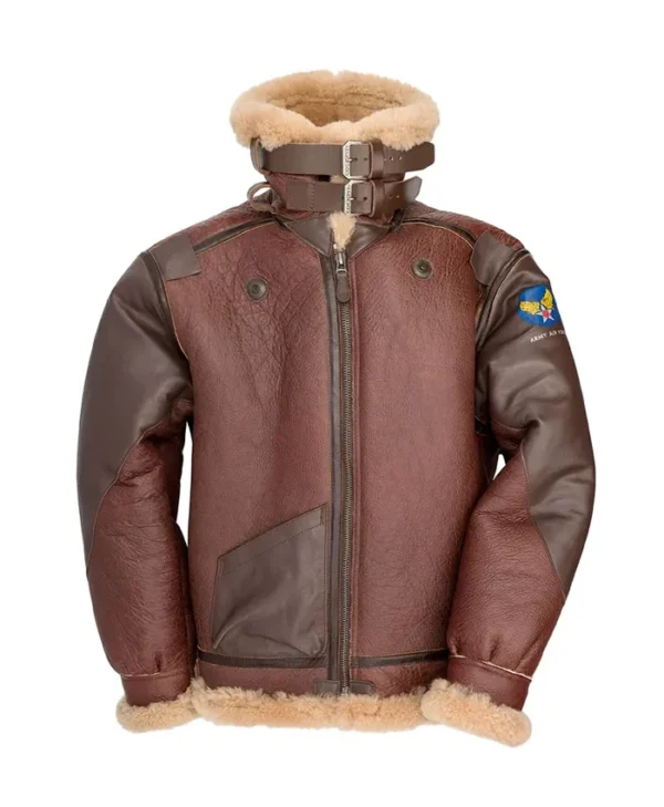 Mens Maroon RAF Aviator B3 Leather Bombardier Jacket Collar