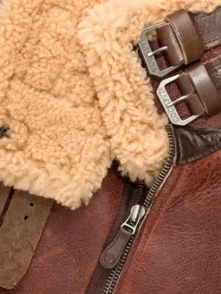Mens Maroon RAF Aviator B3 Leather Bombardier Jacket Fur