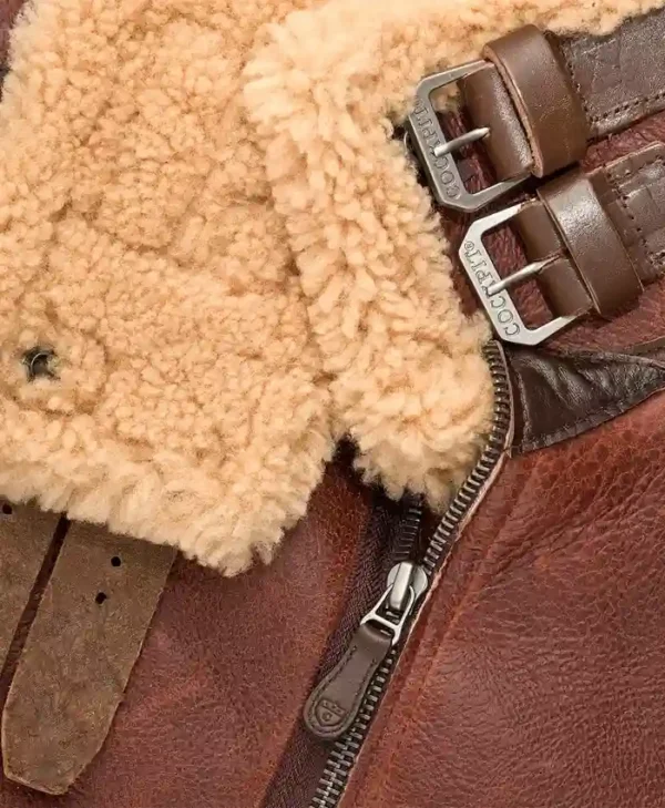 Mens Maroon RAF Aviator B3 Leather Bombardier Jacket Fur