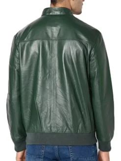 Mens Olive Green Leather jacket Back