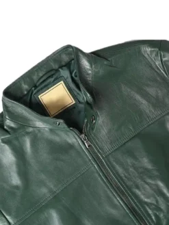 Mens Olive Green Leather jacket Collar
