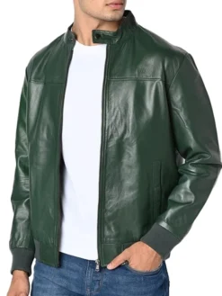 Mens Olive Green Leather jacket Main