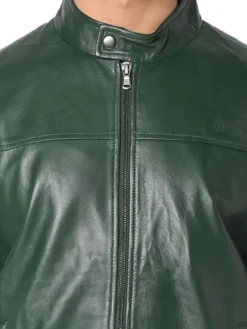 Mens Olive Green Leather jacket Zipper