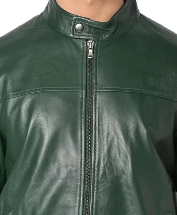 Mens Olive Green Leather jacket Zipper