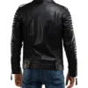 Mens Quilted Black Leather Biker Jacket Back