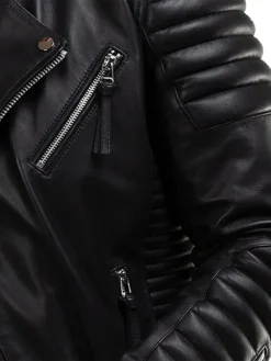 Mens Quilted Black Leather Biker Jacket Quilted