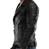 Mens Quilted Black Leather Biker Jacket Right