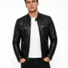 Buy Men’s Quilted Black Leather Cafe Racer Jacket For Sale