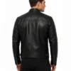 Men’s Quilted Black Leather Cafe Racer Jacket
