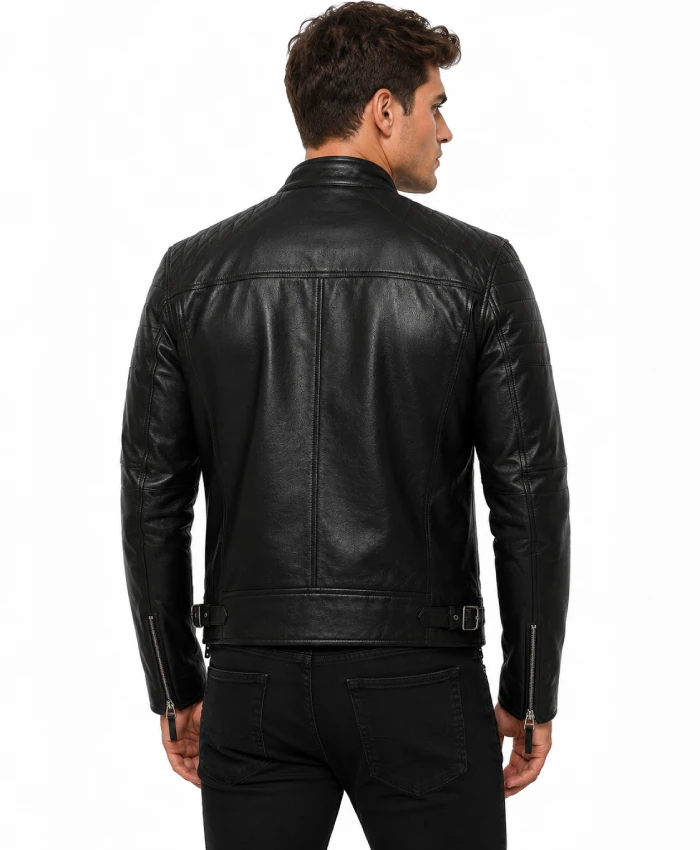 Men’s Quilted Black Leather Cafe Racer Jacket