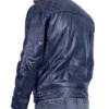 Mens Quilted Blue Cafe Racer Leather Jacket Back
