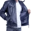 Mens Quilted Blue Cafe Racer Leather Jacket Inner