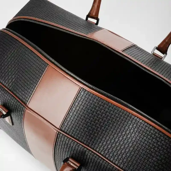 Men’s Real Leather Bown Strap Black Duffle Bag Closure