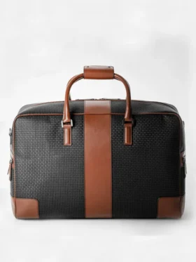 Men’s Real Leather Bown Strap Black Duffle Bag Main
