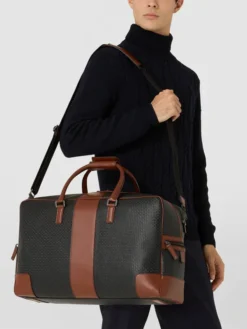 Mens Real Leather Bown Strap Black Duffle Bag Walk
