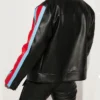 Mens Red Blue Striped Black Leather Jacket Back