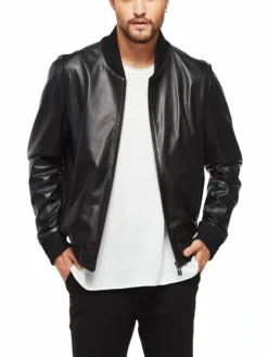 Mens Simple Smoky Black Bomber Jacket 1