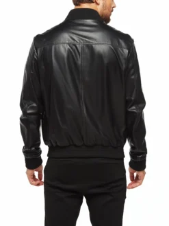 Mens Simple Smoky Black Bomber Jacket Back