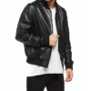 Mens Simple Smoky Black Bomber Jacket Left